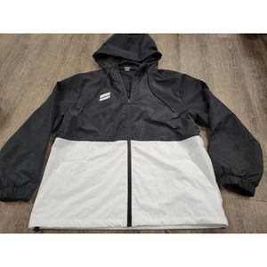 Hurley White Black Hooded XL Windbreaker Light Jacket Mens Full Zip Unlined Coat